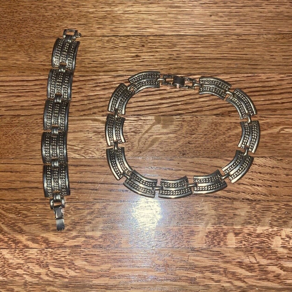 VINTAGE Modernist Design Panel Link Silver Tone Choker Necklace & Bracelet Set
